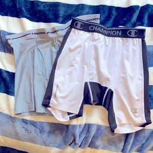 Two Pairs of Athletic Boxer Briefs, Size Men’s M, Under Armour & Champion